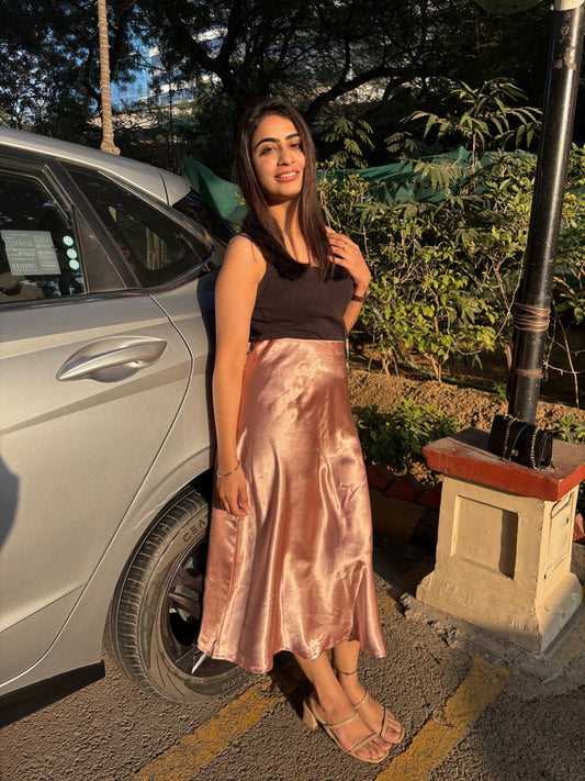 Noor Blush-Satin Skirt