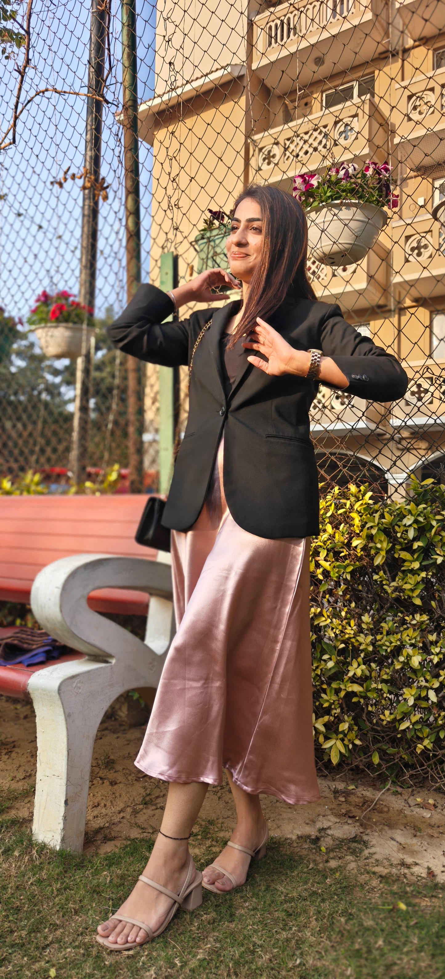 Noor Blush-Satin Skirt