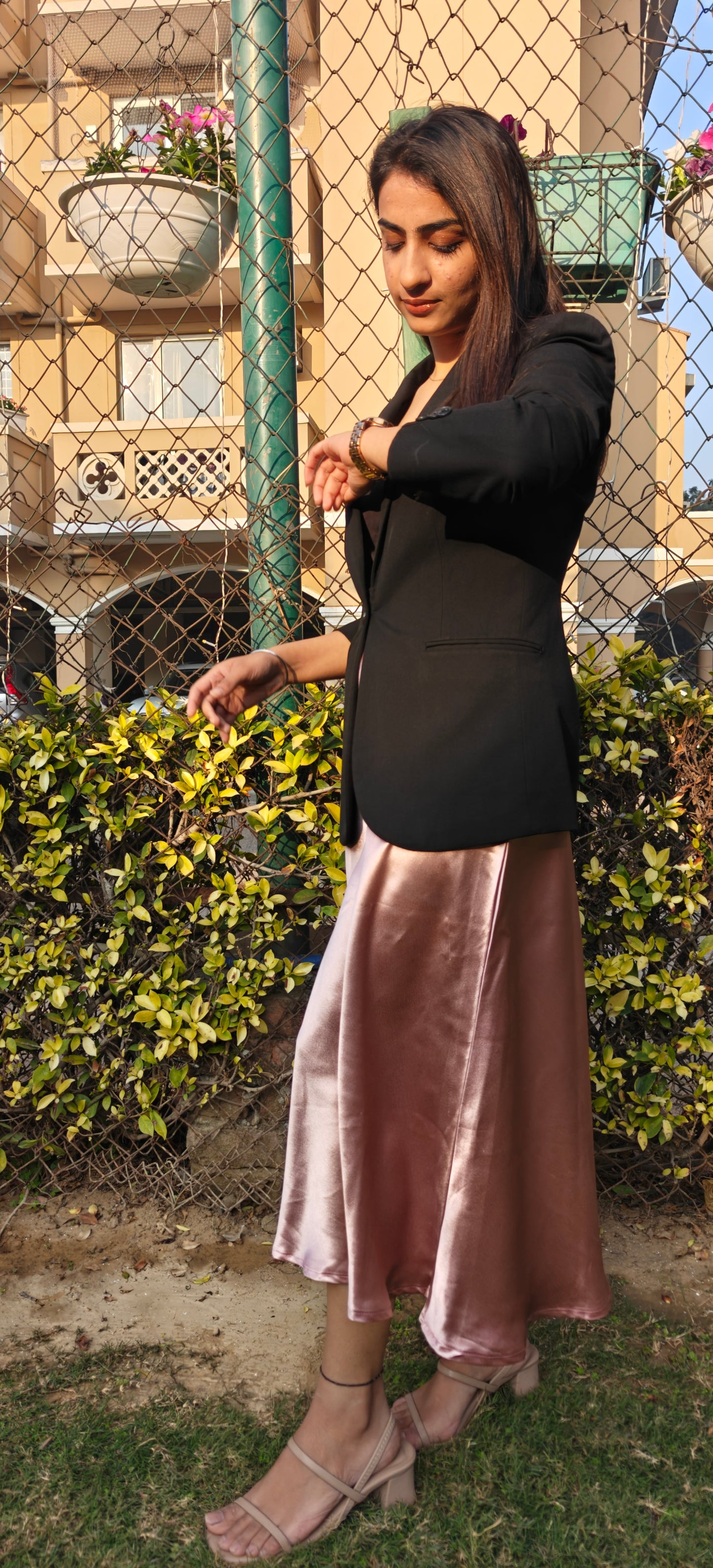 Noor Blush-Satin Skirt