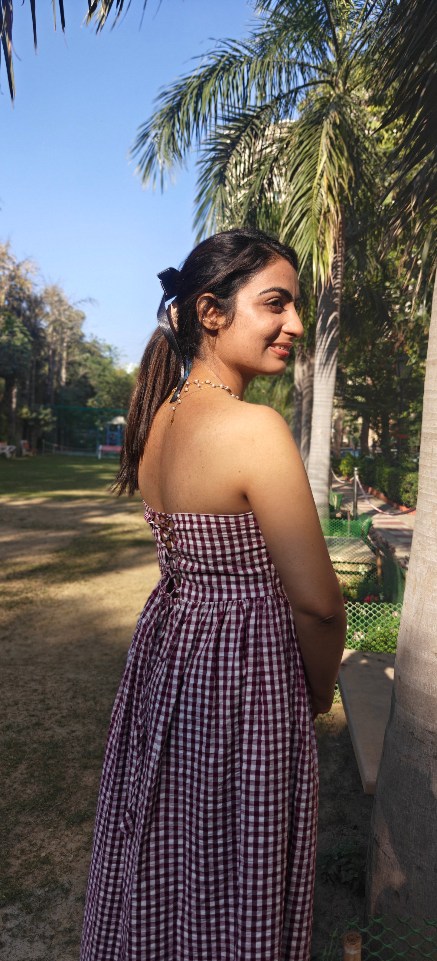 Maroon Meadow Gingham Dress