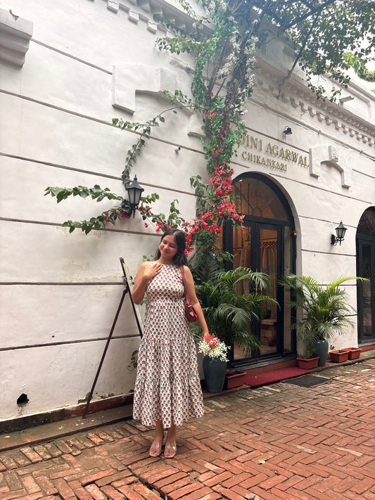 Backless Handblock Print Dress