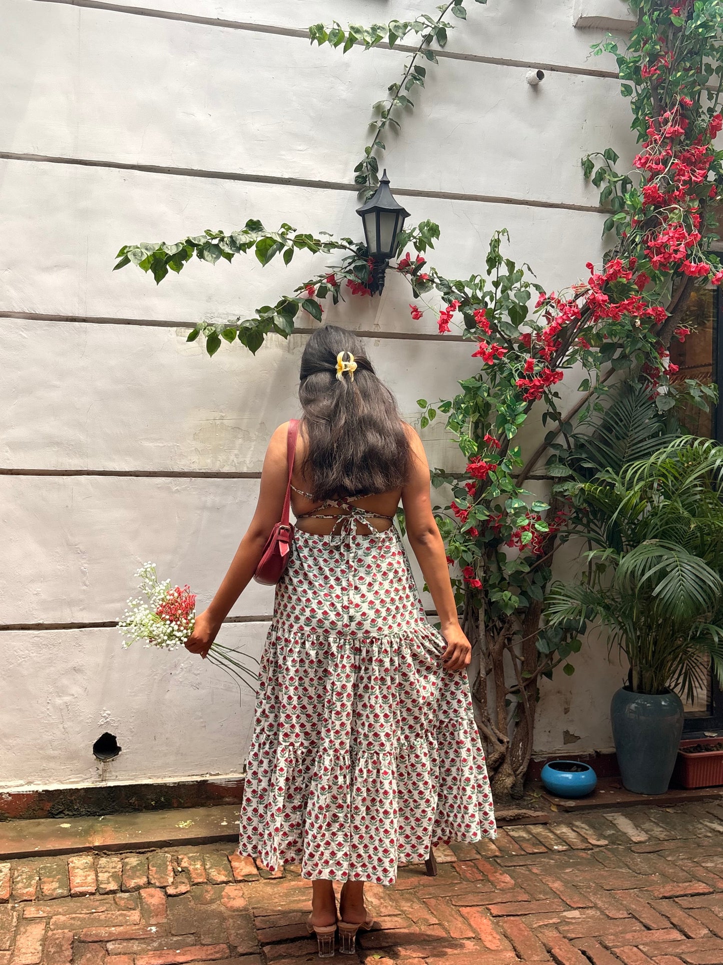 Backless Handblock Print Dress