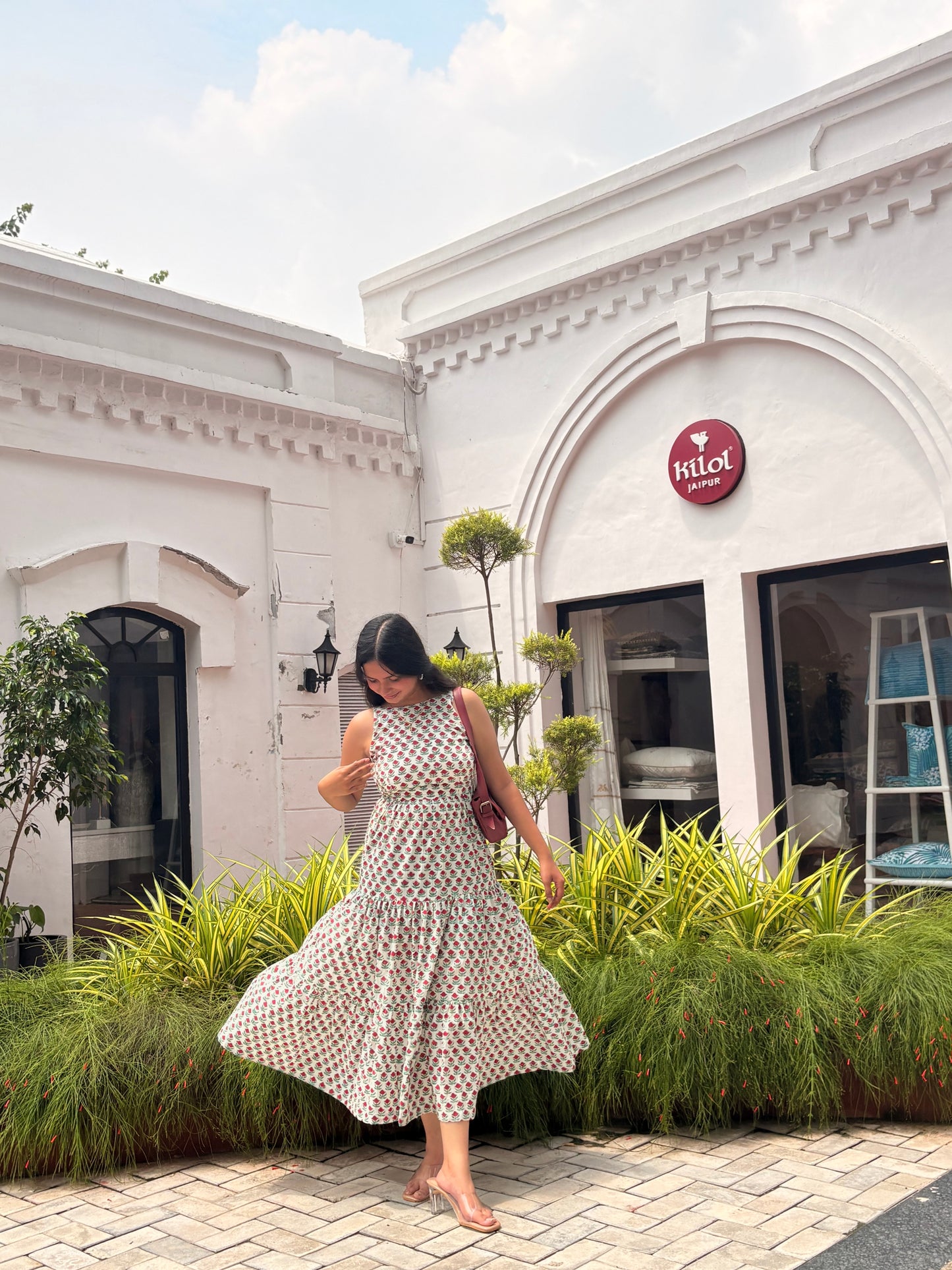 Backless Handblock Print Dress