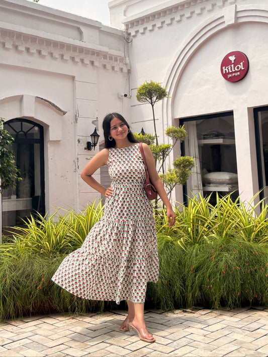 Backless Handblock Print Dress