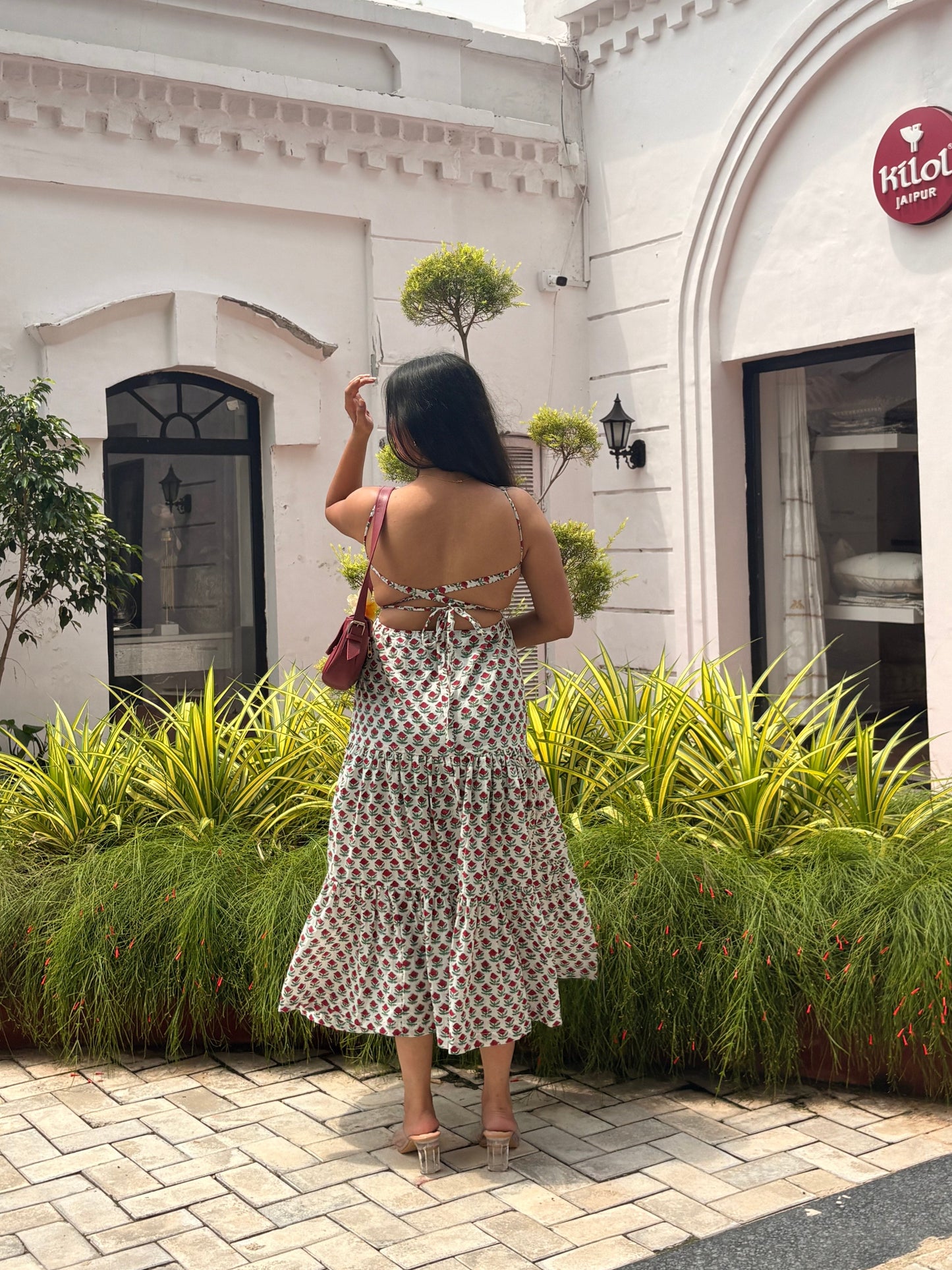 Backless Handblock Print Dress