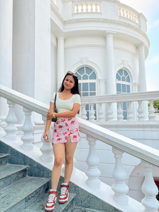 Pink Floral Mini Skirt