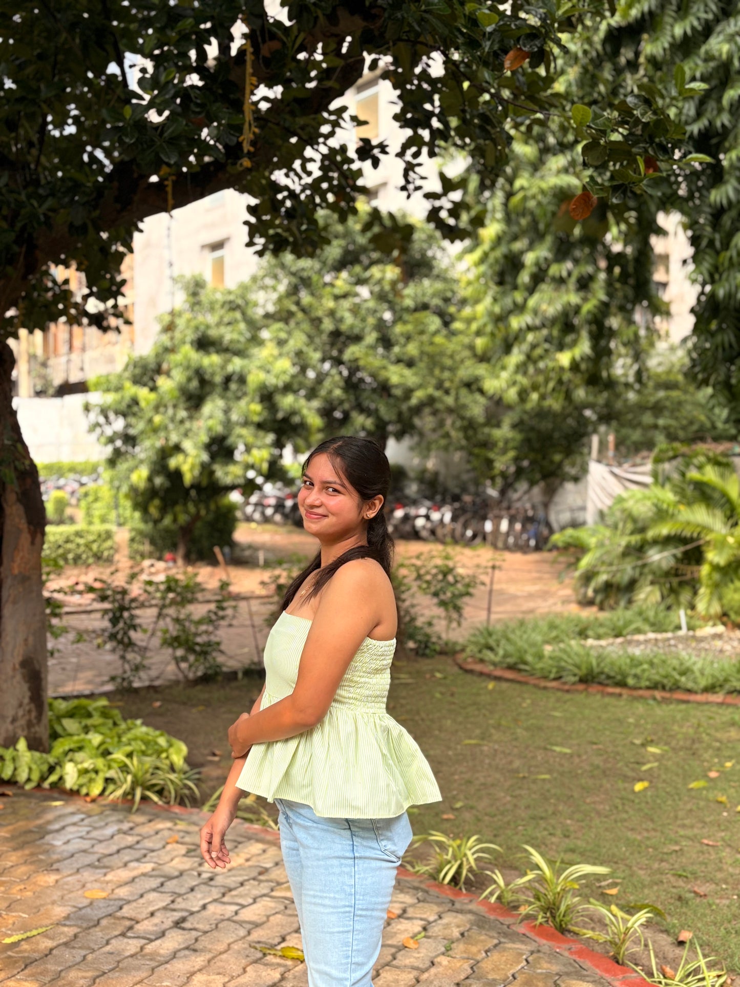 Green Striped Tube Top