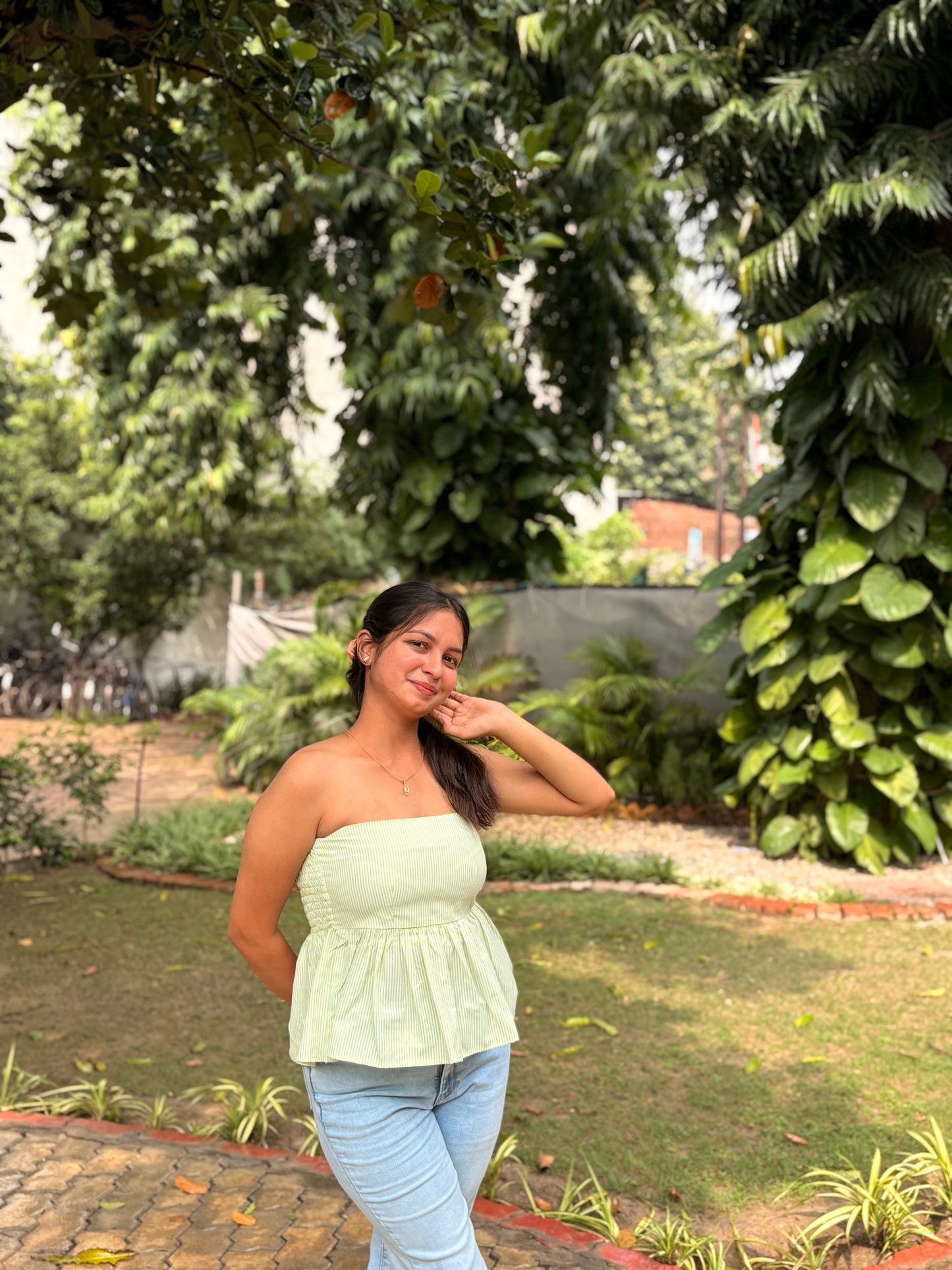 Green Striped Tube Top
