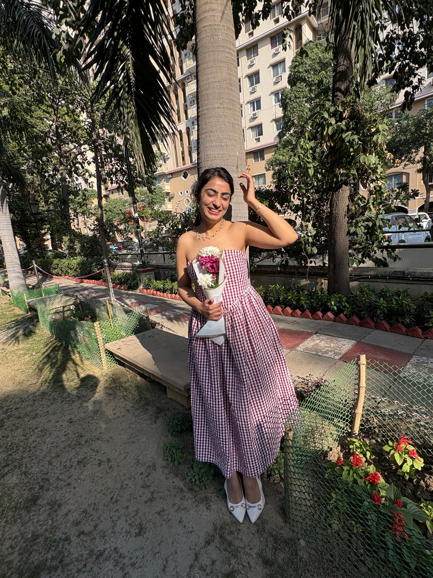 Maroon Meadow Gingham Dress