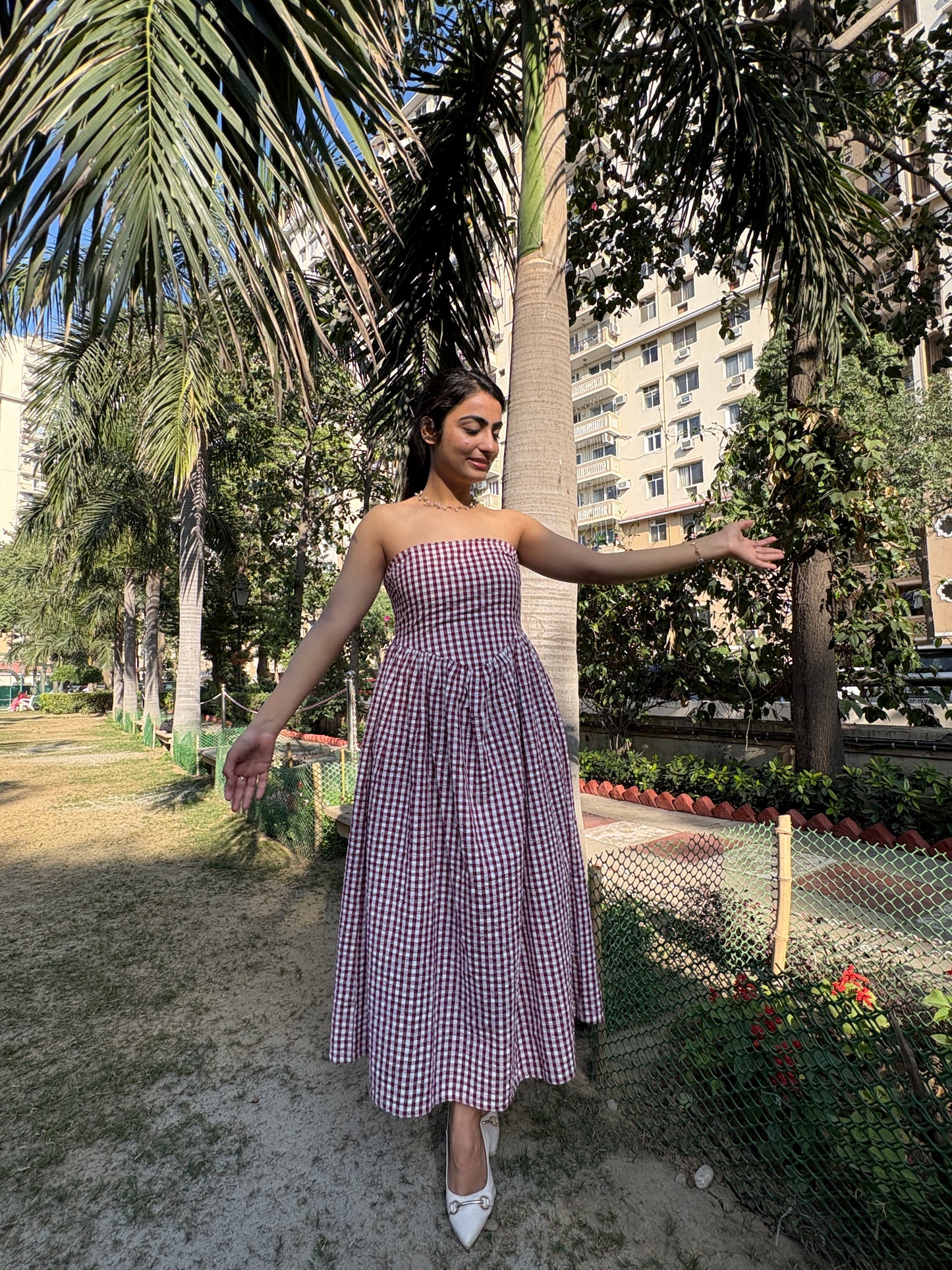 Maroon Meadow Gingham Dress