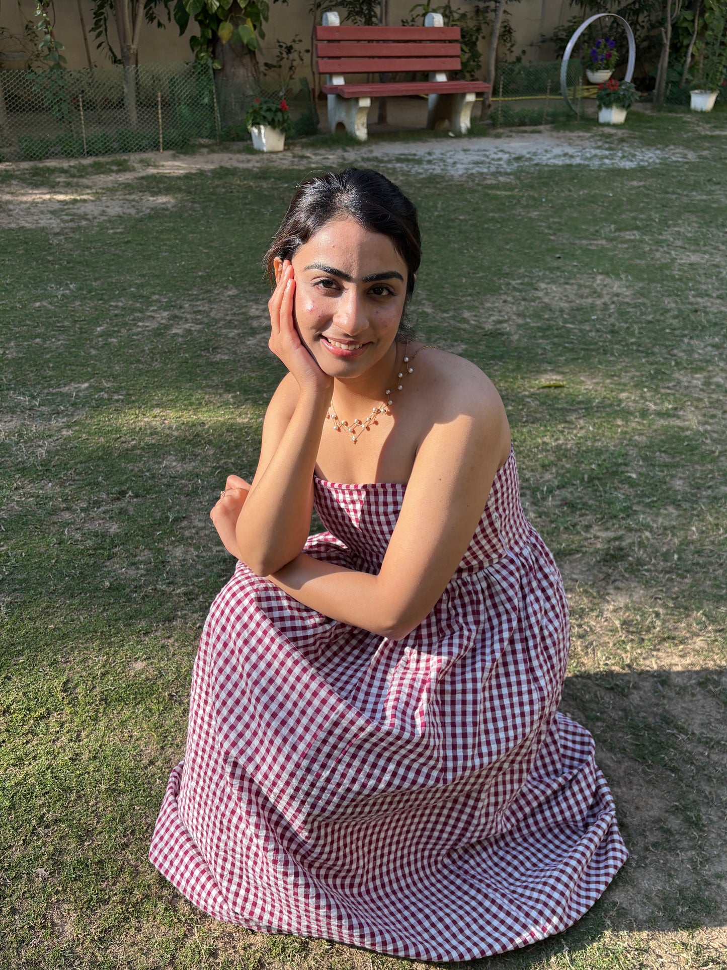 Maroon Meadow Gingham Dress