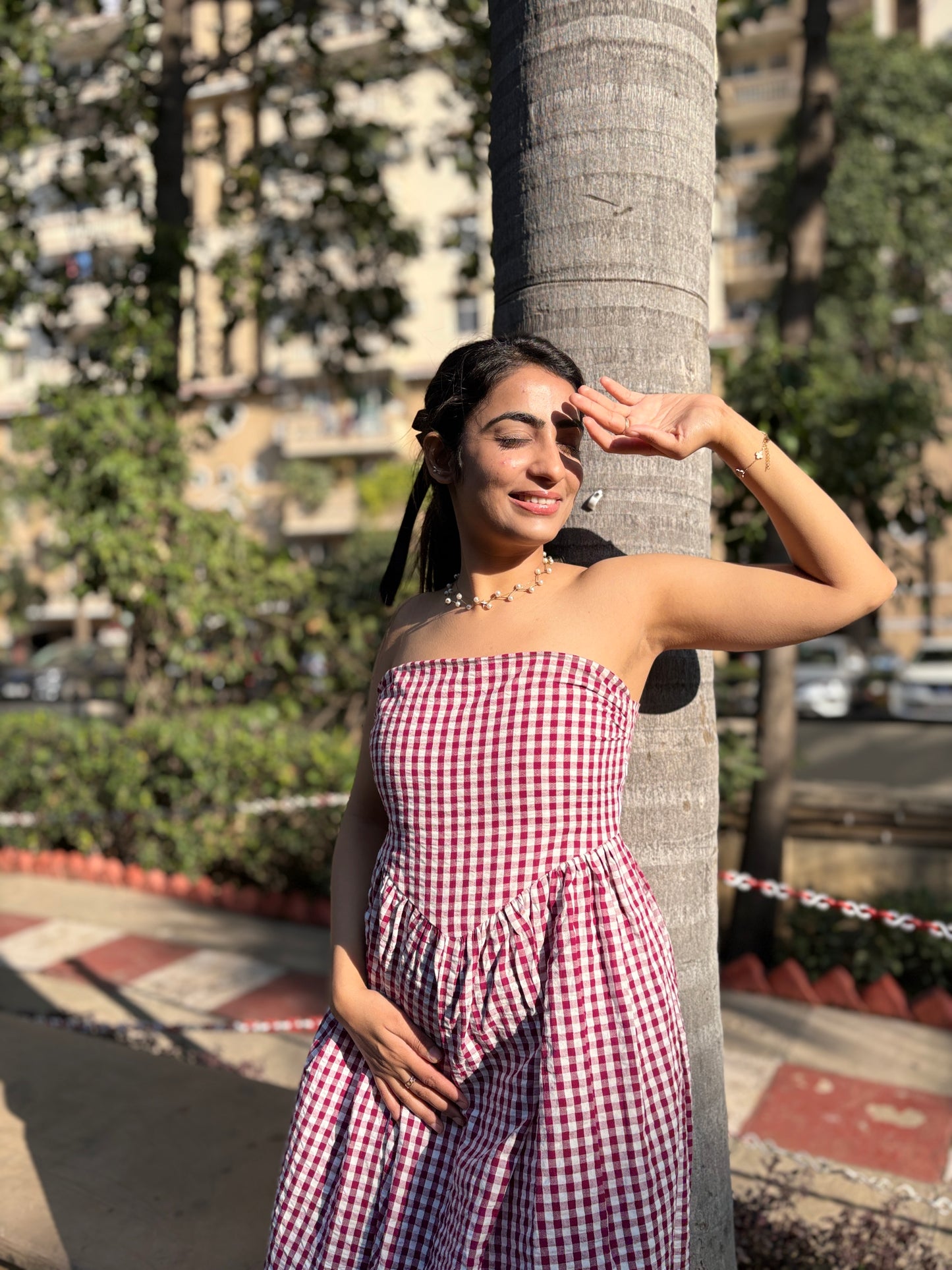Maroon Meadow Gingham Dress