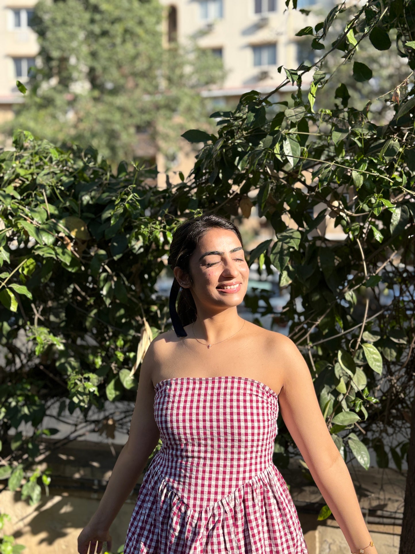 Maroon Meadow Gingham Dress